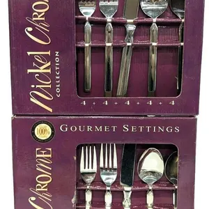 2 New Nickel Chrome 20pc Stainless Steel Cutlery Sets, 4× Pieces Per Type Per Box - 8 Place Settings Total