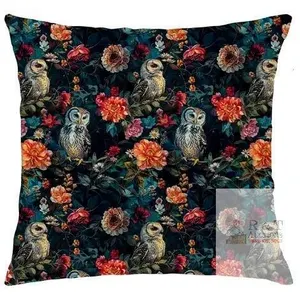 New Striking Gothic Owls Retro Velvet-Style Zippered Throw Pillow Case Vibrant Eye Catching Print 17.75" × 17"