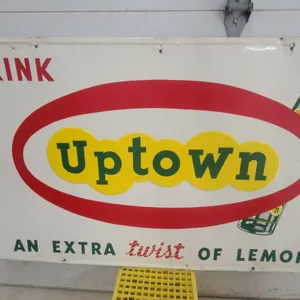 1965 Vintage Uptown "An Extra Twist of Lemon" Embossed Tin Advertising Sign 35 x 59"