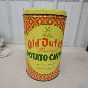 Old Dutch Flavorized Potato Chips Tin, 1 lb., Windmill & Tulip Design Vintage