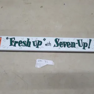 Vintage 7Up "Fresh Up With Seven-Up!" Enameled Metal Door Push Bar Sign, 1950s-1960s 3 x 31"