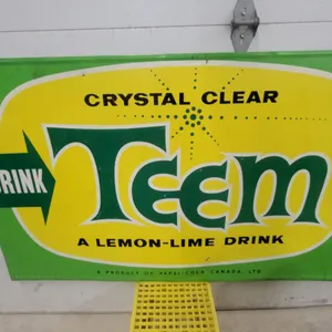1963 Vintage Teem "Crystal Clear" Lemon-Lime Drink Metal Embossed Advertising Sign