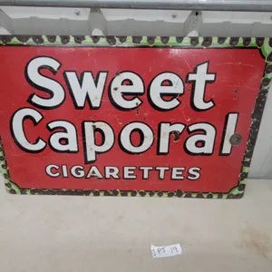 Vintage Sweet Caporal Cigarettes Red Porcelain Advertising Sign 18 x 30"
