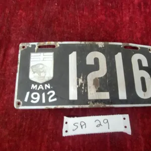 1912 Manitoba Porcelain License Plate #1216 Matching Numbers to Lot 39