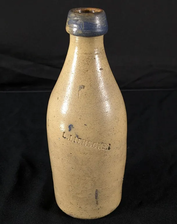 RARE PRE PRO SALT GLAZE STONEWARE BEER BOTTLE LOUIS LIEBSCHER (FORT ATKINSON WISCONSIN 1861 -1864) (MILWAUKEE 1859) (MILWAUKEE 1871 - 1881)