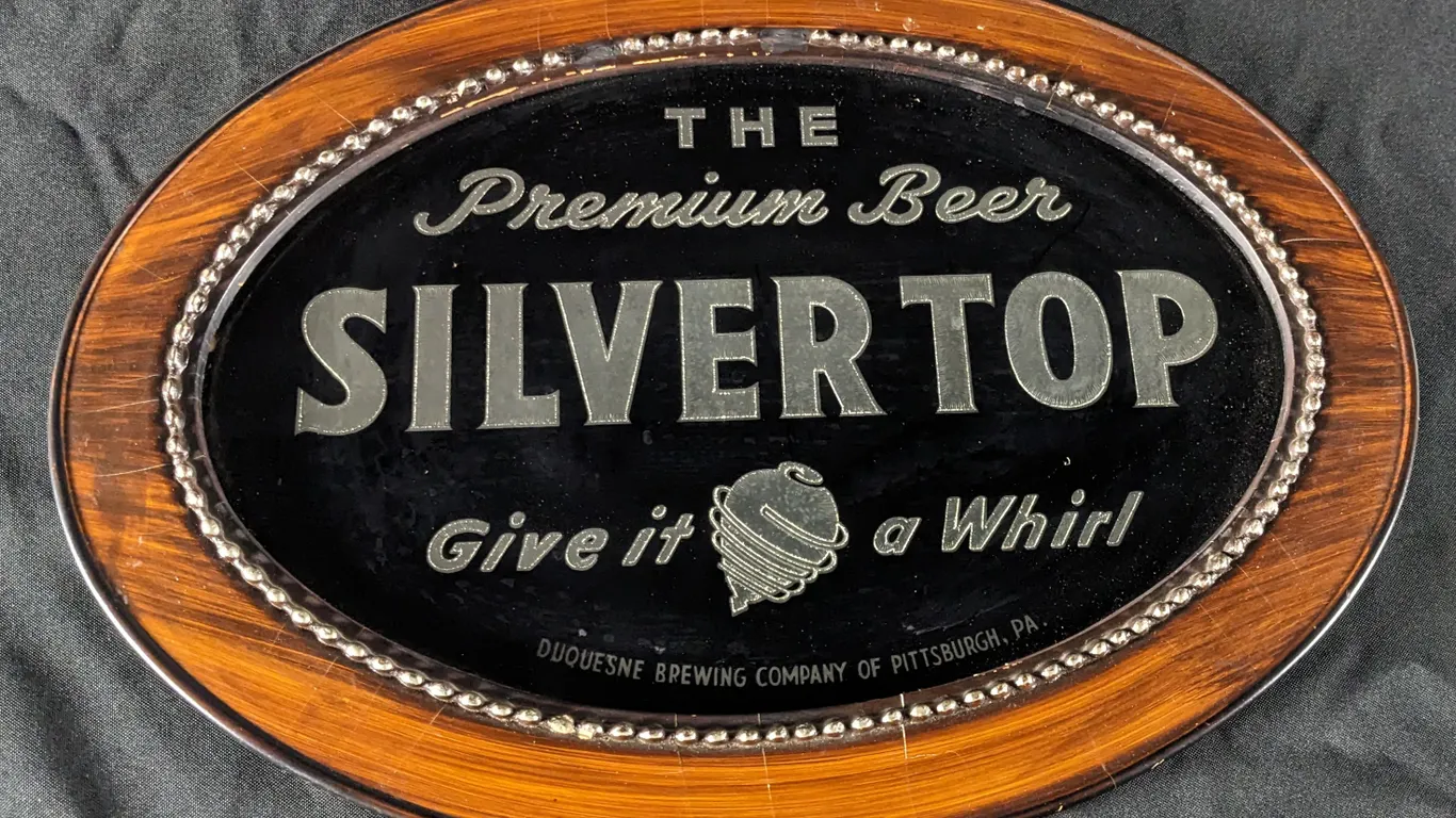 RPOG GLASS SIGN THE PREMIUM BEER SILVER TOP DUQUESNE PITTSBURGH PA