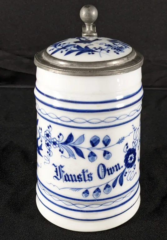 RESTORED PRE PRO BEER LITHOPHANE STEIN MUG TONY FAUST'S OYSTER HOUSE FAUST'S OWN BEER ANHEUSER BUSCH ST LOUIS MO
