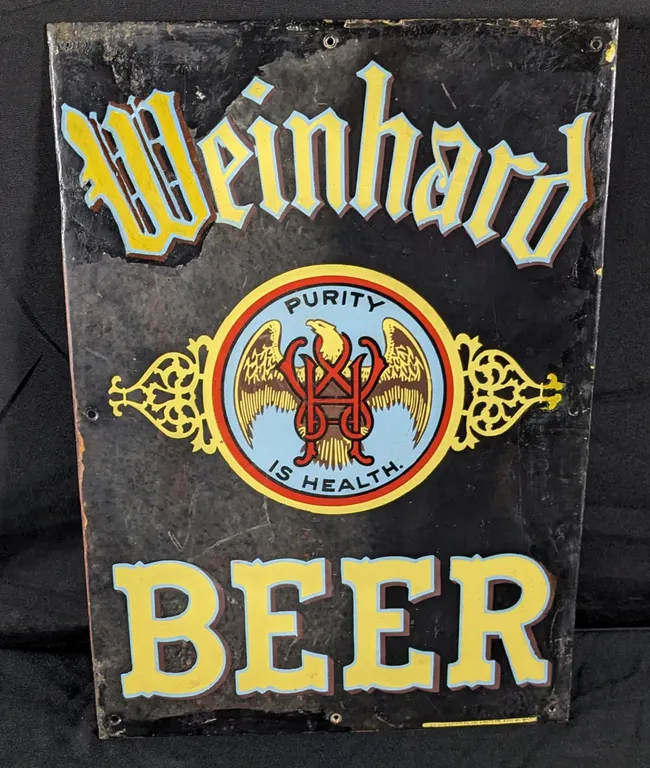 PRE PRO PORCELAIN SIGN WEINHARD BEER PURITY IS HEALTH PORTLAND OREGON