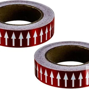New Directional Flow Arrow Tape 1-3/16"x65', 2 Pack Adhesive Pipe Identification Marking Stickers for Pipe Flow Labeling, White on Deep Red