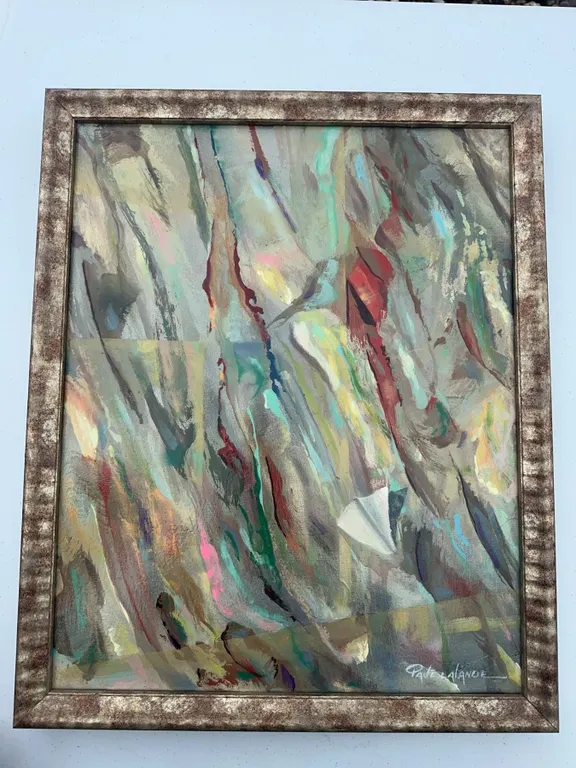 Abstract Painting Signed by Pat Alaniz, 17x13, Framed 17.5x22