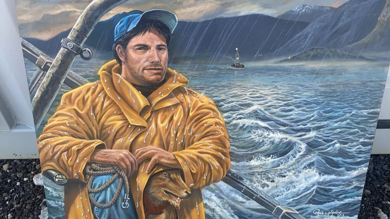 Paul Lalande 2013 Painting, Fisherman and Dog, 37 x 29 Inches
