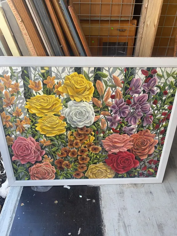 Paul Lalande Framed Floral Painting, 43.5x35.5 Inches