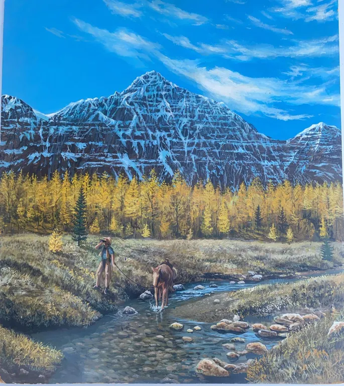 Paul Lalande 2001 Western Mountain Landscape Painting, 28 x 25