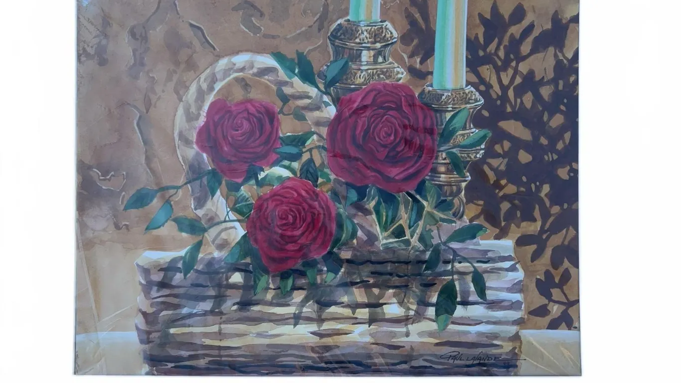 Paul Lalande Signed Floral Watercolour Painting, 13.75 x 10.5 in (Framed 19 x 15.5 in)