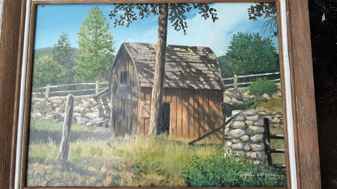 Original Gail Lalande 2001 Barn Landscape Painting, 15"x11"