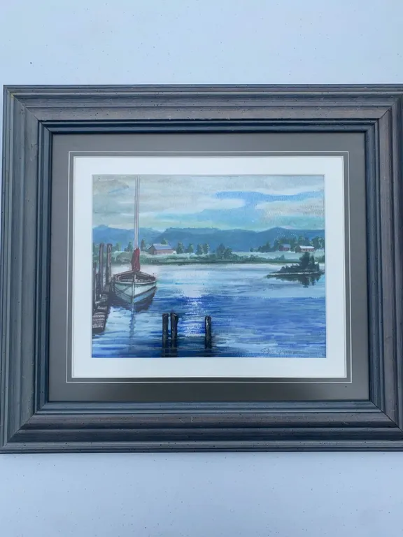Paul L. Lande Lakefront Watercolour Painting, Framed 17.5x15.5"