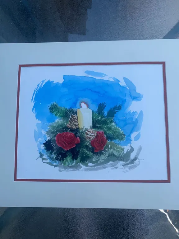 Paul Lalande Watercolour Painting, Candle and Roses, Framed 18.5x16"