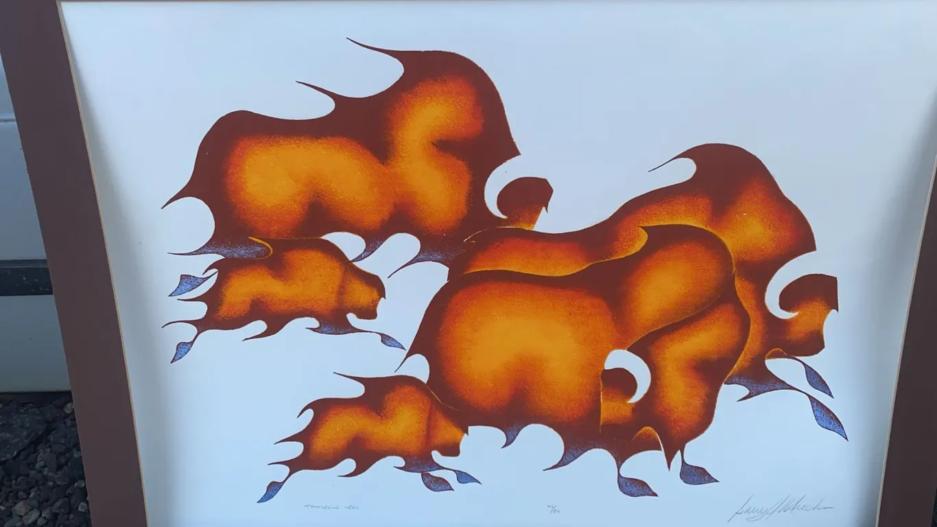 Framed Abstract Print Signed by Artist, 27.5 x 21 Inches