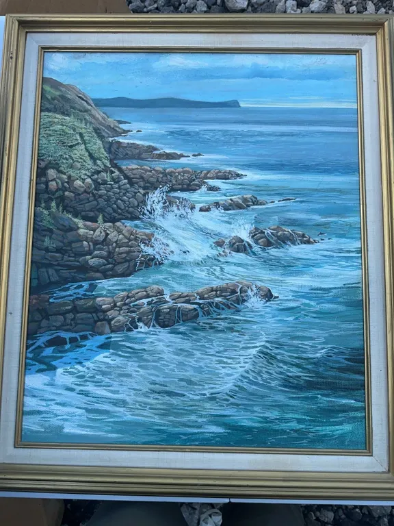 Paul Lalande Original Coastal Landscape Painting, 24x20, Framed 29x25