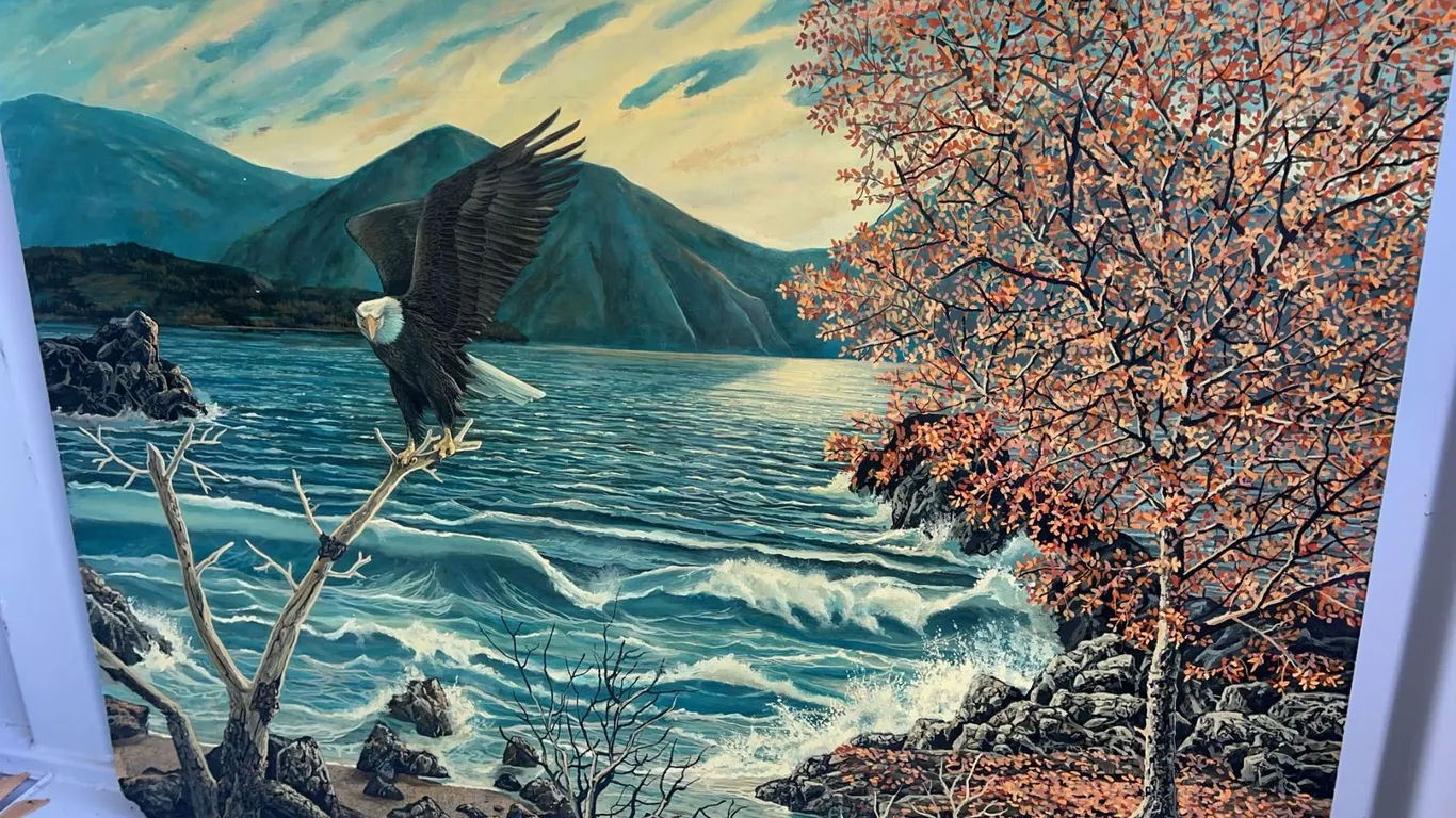 Paul Lalande Signed Bald Eagle Landscape Oil Painting