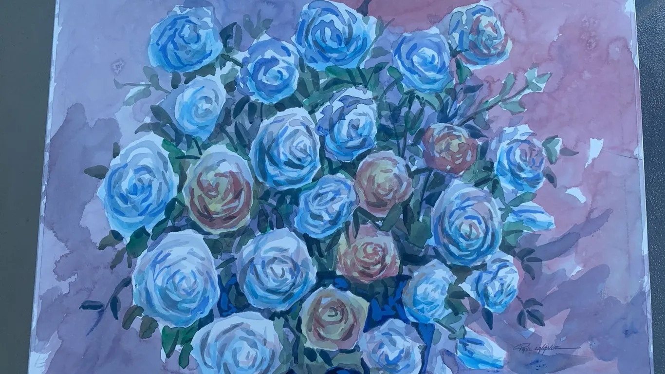 Paul Lalande Signed Floral Watercolour Painting, 20 x 14 Inches