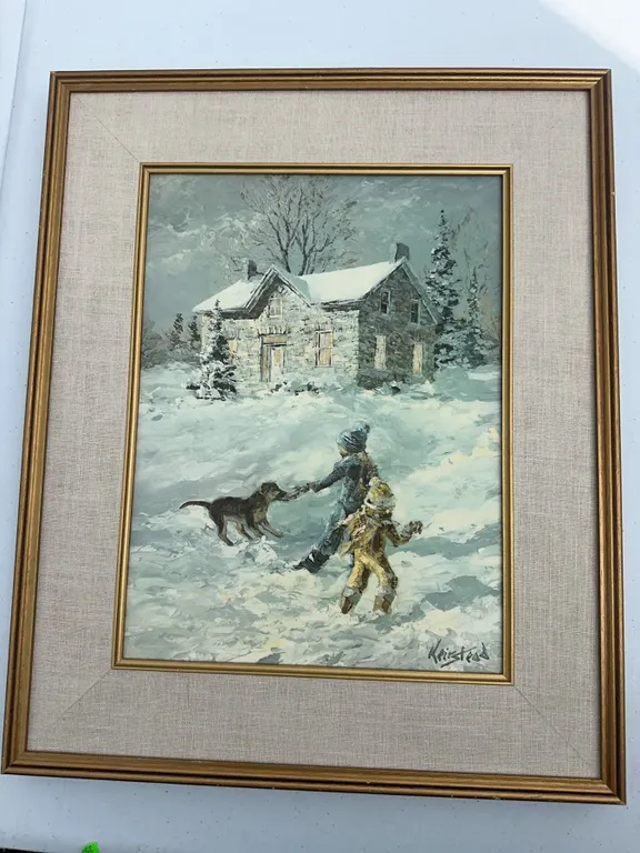 Winter Scene Oil Painting by Keirstead, 13.5x10, Framed 20x16.5