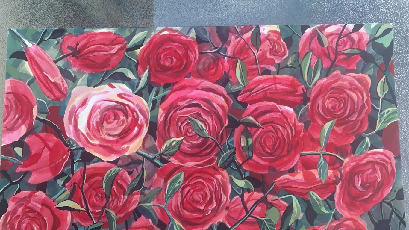 Paul Lalande 1998 Rose Floral Painting, 18 x 10 Inches