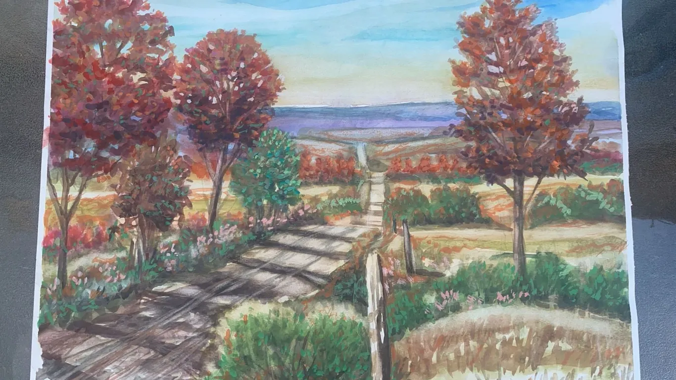Landscape Watercolour Painting on Paper, 22 x 18 Inches