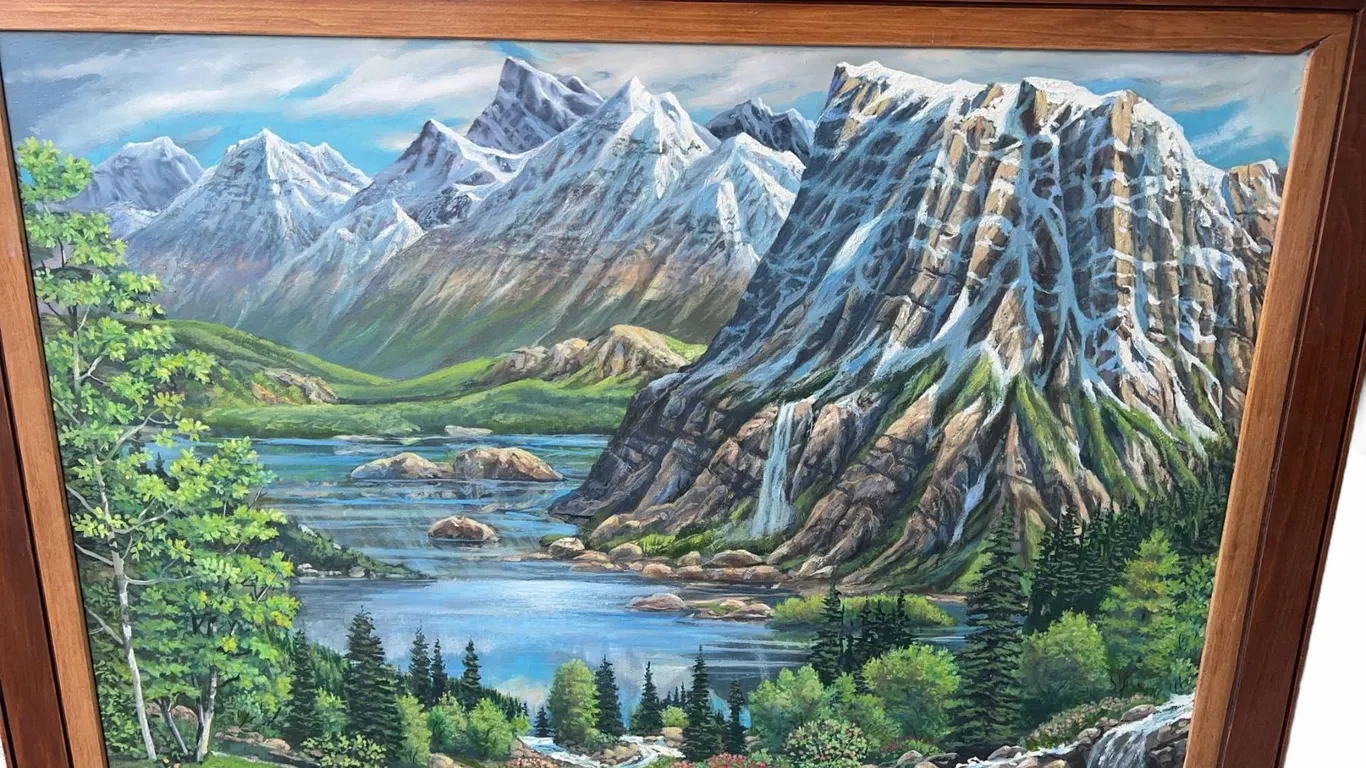 Paul Lalande 2003 Mountain Landscape Painting, 32.5”x24”, Framed 38.5”x30”