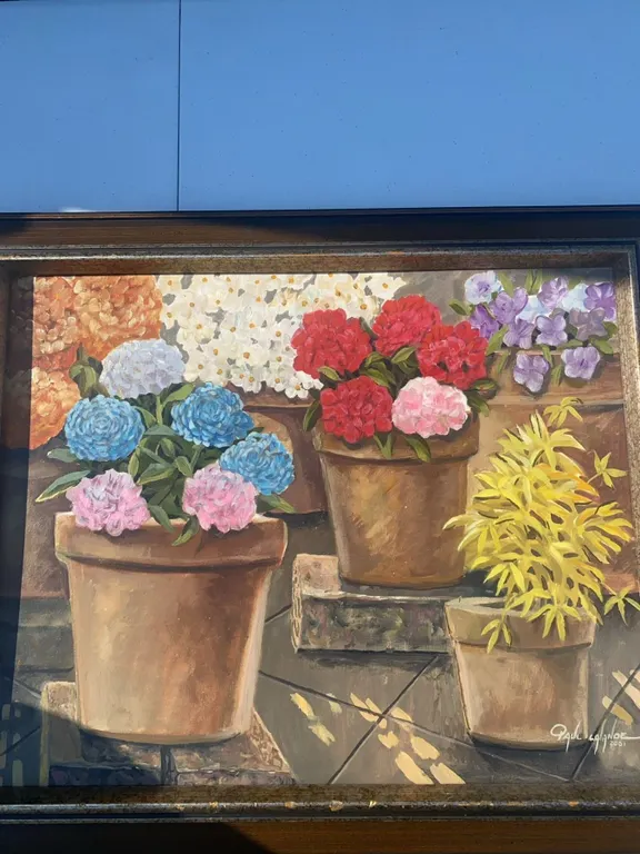 Paul Lalande 2001 Framed Floral Still Life Painting, 24x21 Frame