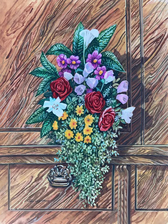 Paul Lalande Floral Painting on Wood, 16x12.5"