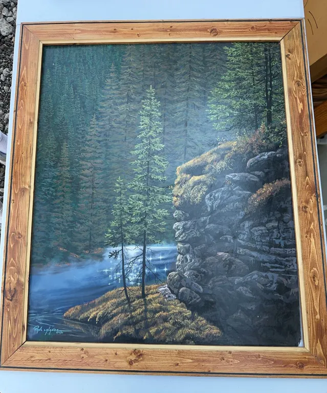 Paul Lalande 2001 Original Forest Landscape Painting, Framed, 33x28.5 in