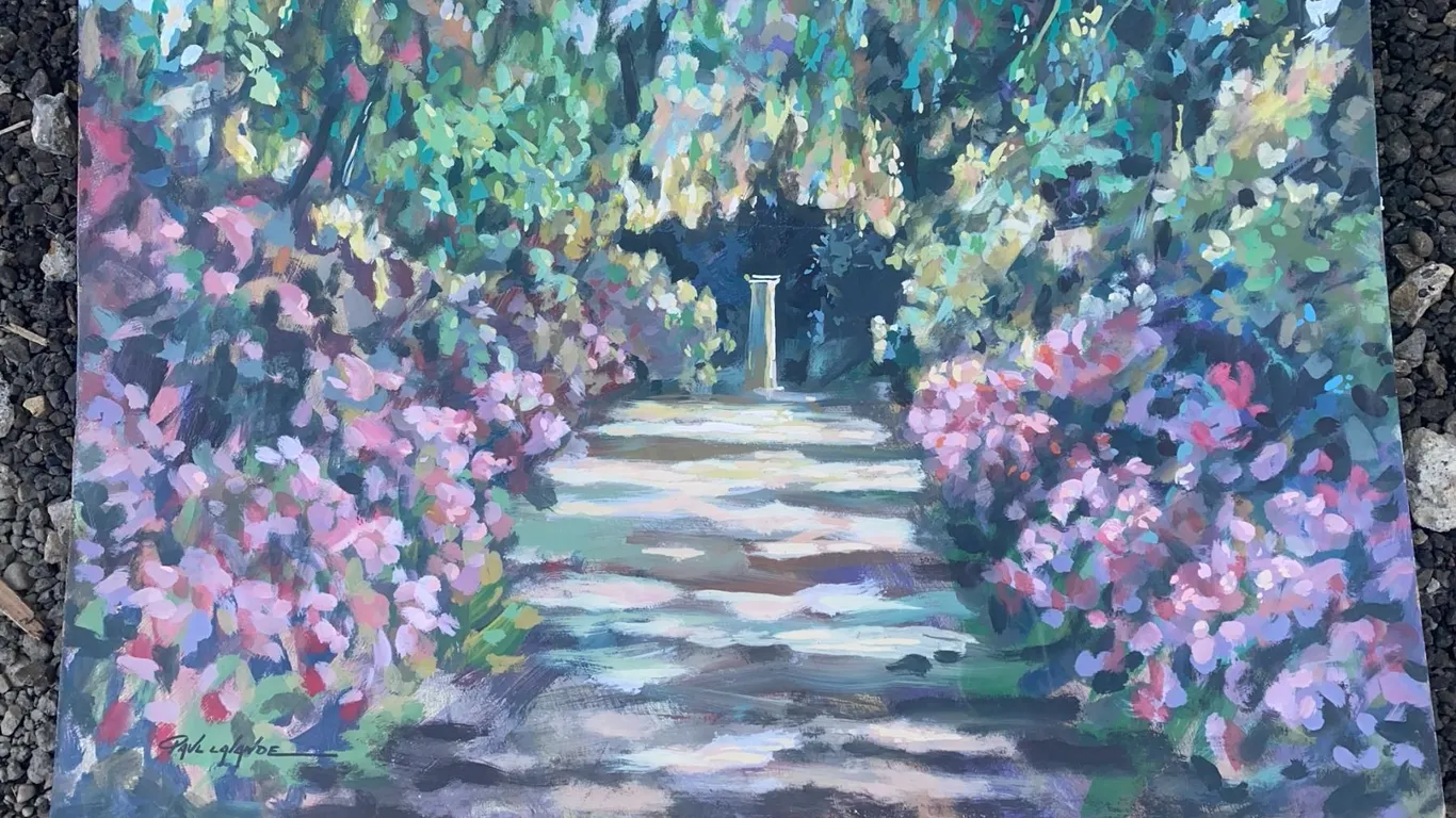Paul Lalande Garden Pathway Acrylic Painting, 32 x 21.5 Inches