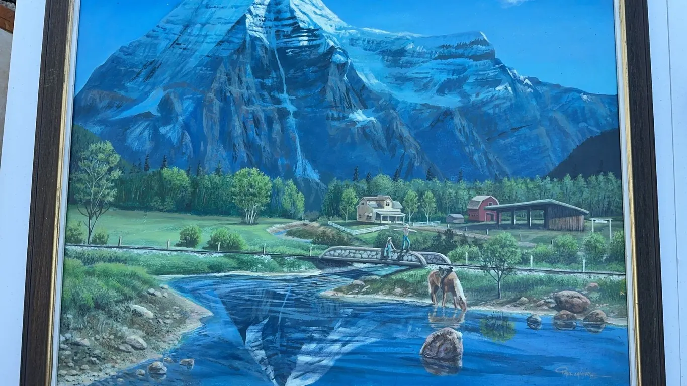 Paul Lalande 2001 Framed Mountain Landscape Painting, 32.5" x 26.5"