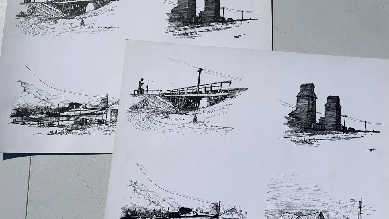 4 Signed Rural Pen Drawings, 24”x18.5”