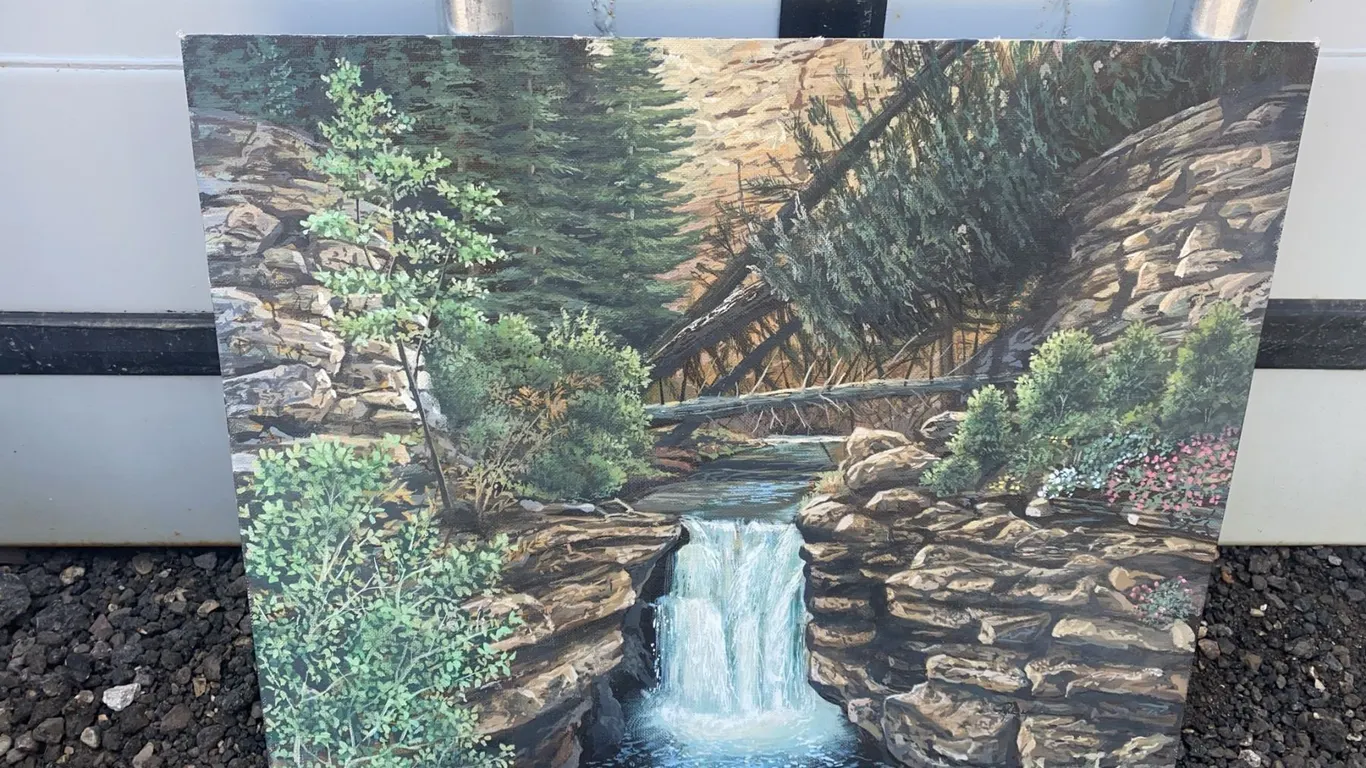 Landscape Oil Painting of Forest Stream, 20 x 16 Inches