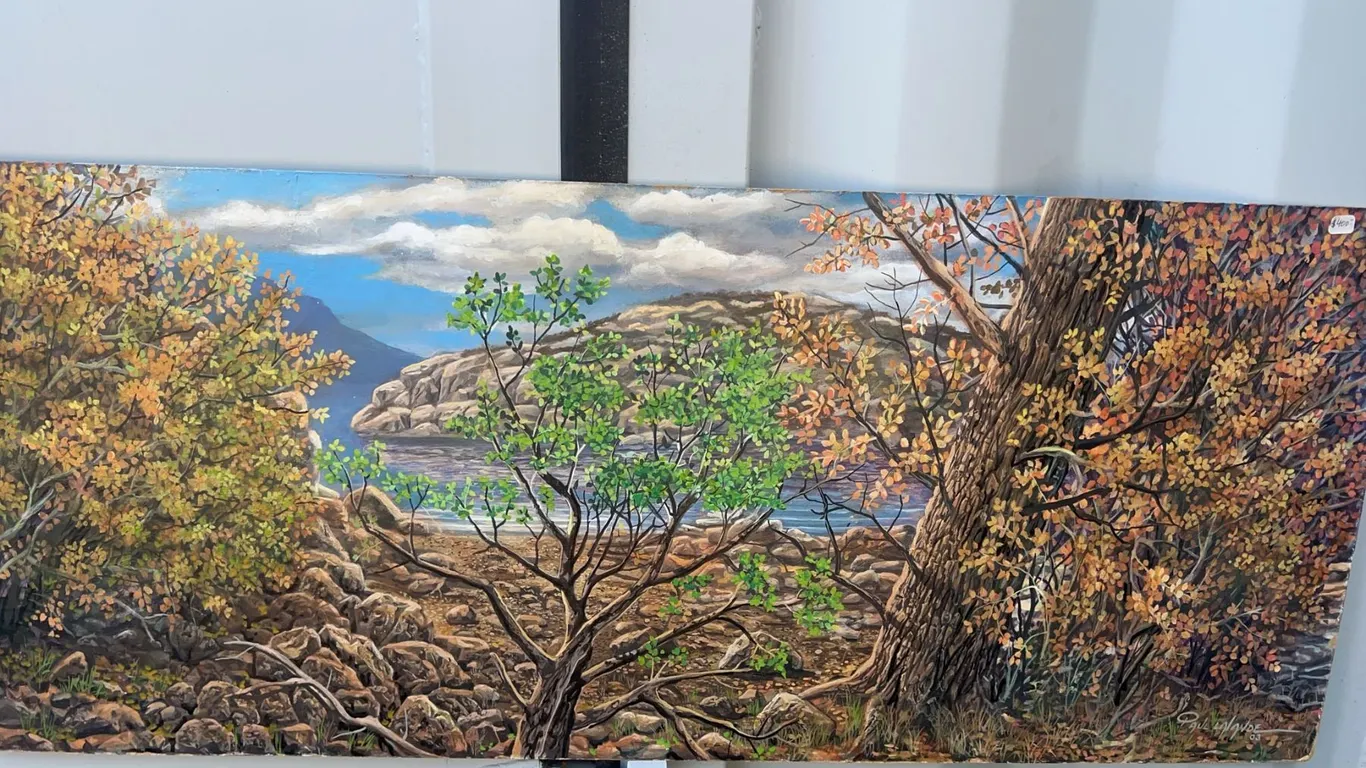 Landscape Painting Signed Paul Lalande, 2003, 40.5” x 17”
