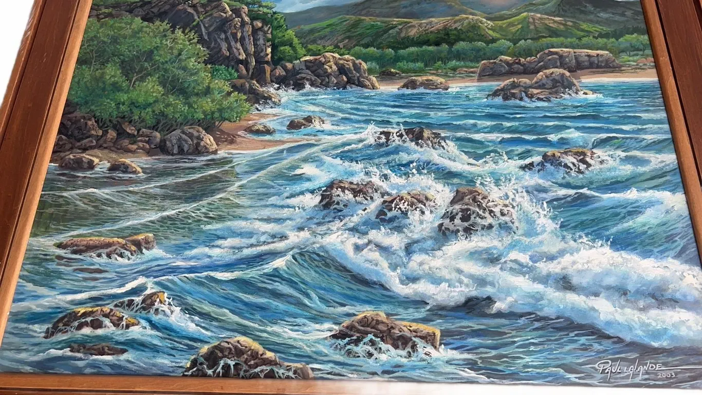 Paul Lalande 2003 Original Coastal Landscape Painting, 39"x31" Framed
