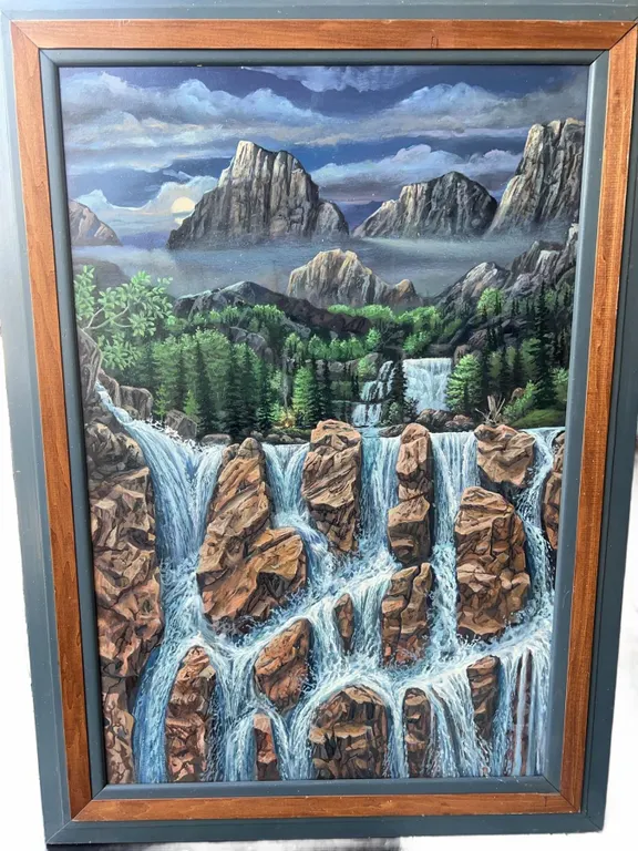 Paul Lalande Original Mountain Waterfall Landscape Painting 24”x35.5”
