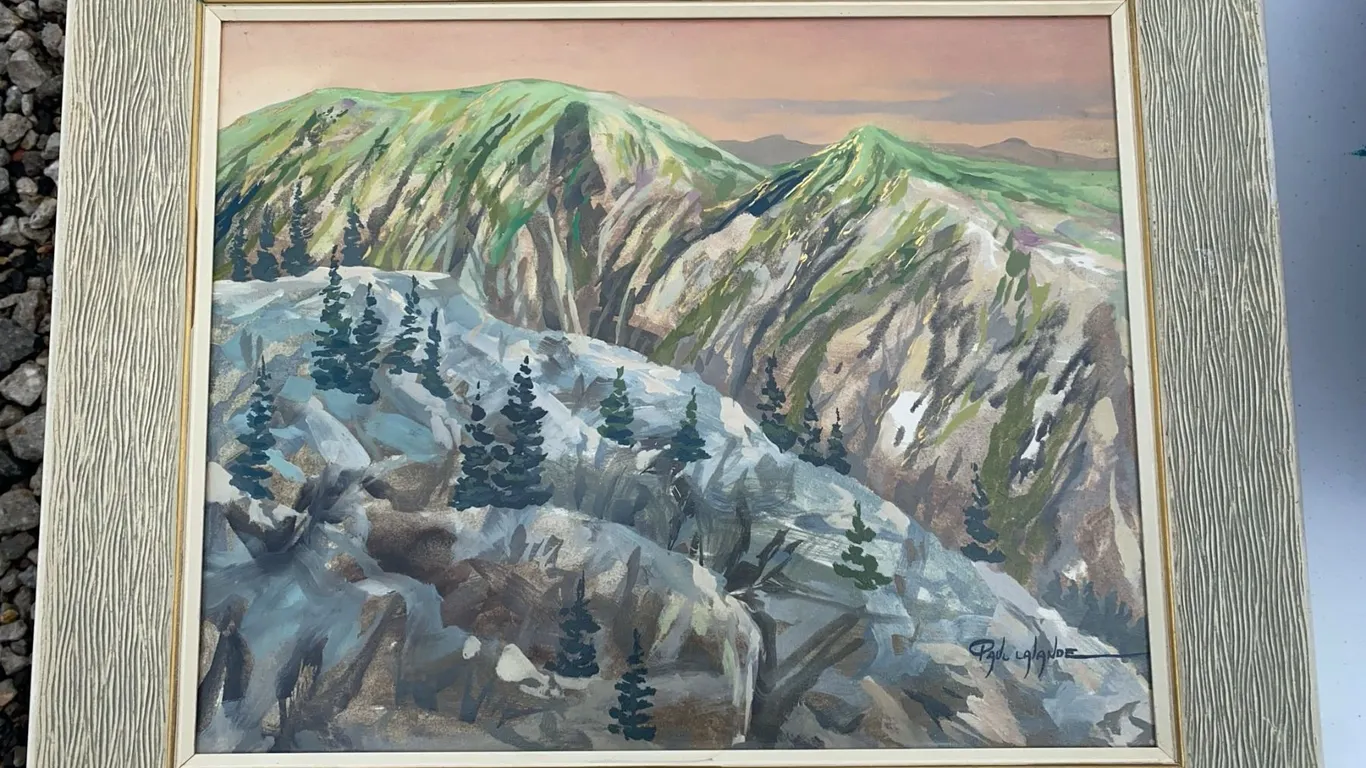 Paul Lalande Mountain Landscape Painting, 19x15 Image, 20.5x24 Frame