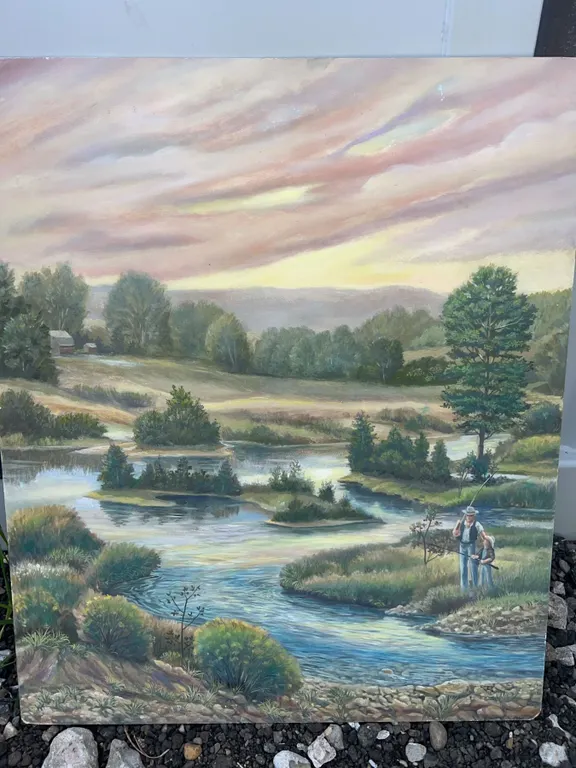 Two Original Paintings: Landscape and Floral, 24.5” x 29”