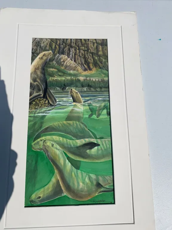 Paul Lalande Signed Seal Watercolour Painting, 18.5 x 9 Inch Image