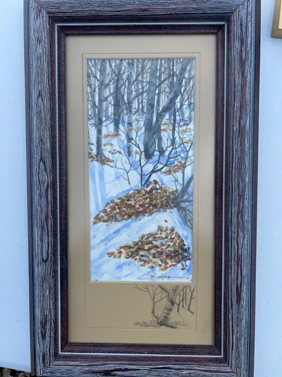 Paul Lalande Signed Winter Forest Painting, 10”x5” (Framed 18”x11”)