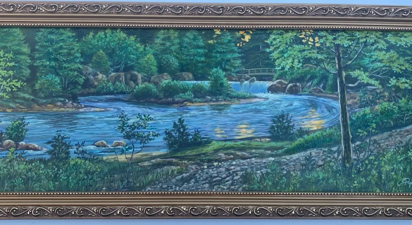 Paul Lalande 2003 Landscape Oil Painting, Framed 38.5 x 15 in