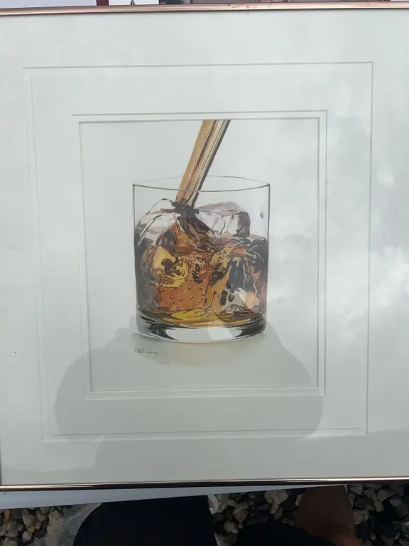 Original Watercolour Painting of Whiskey Glass, 11.5x19.5”