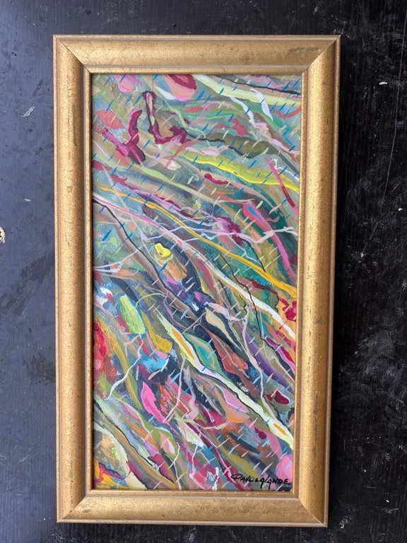 Paul Lalande Abstract Painting, 16.5”x8”, Framed 19.5”x11”