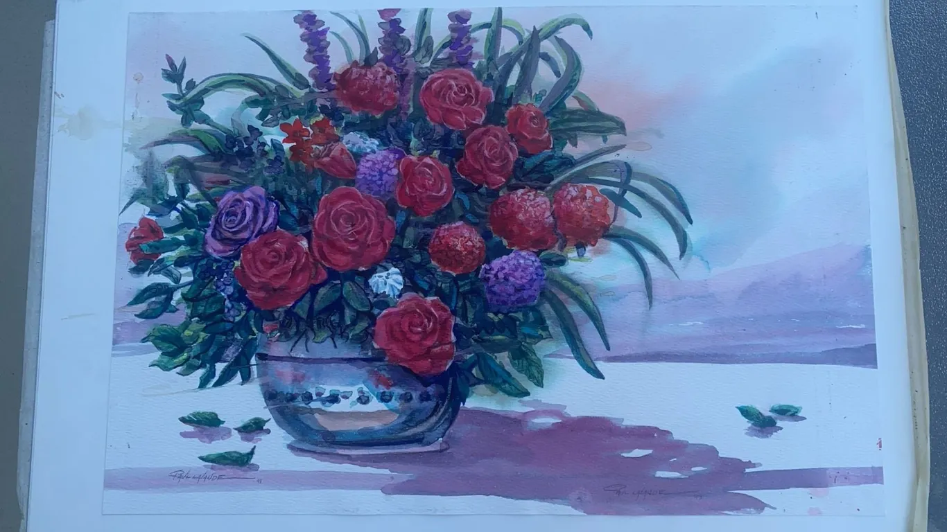 Paul Lalande Floral Still Life Watercolour, 17.5 x 12 Inches