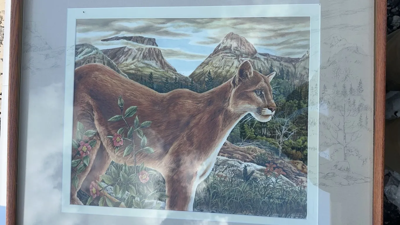 Paul Lalande Framed Puma Landscape Painting, 19.5x15.5, Frame 31x27.5