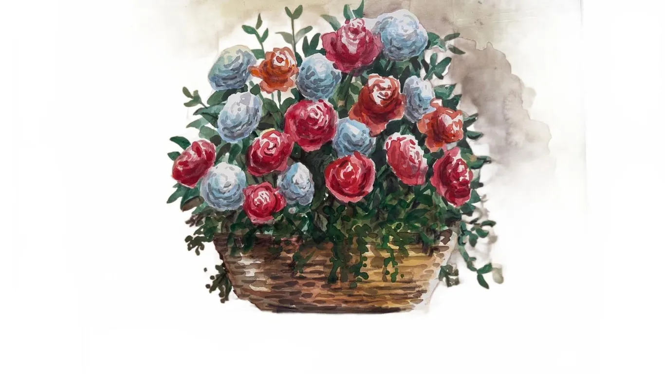 Paul Lalande Signed Floral Basket Watercolour, 13.5"x11" Painting