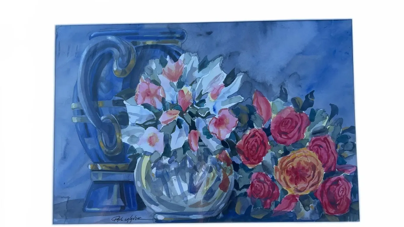 Paul Lalande Floral Still Life Watercolour, 15”x10” Painting, 20”x15” Frame